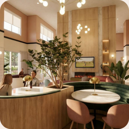 Contemporary multifamily residence & Amenity-interior design with open living and natural light